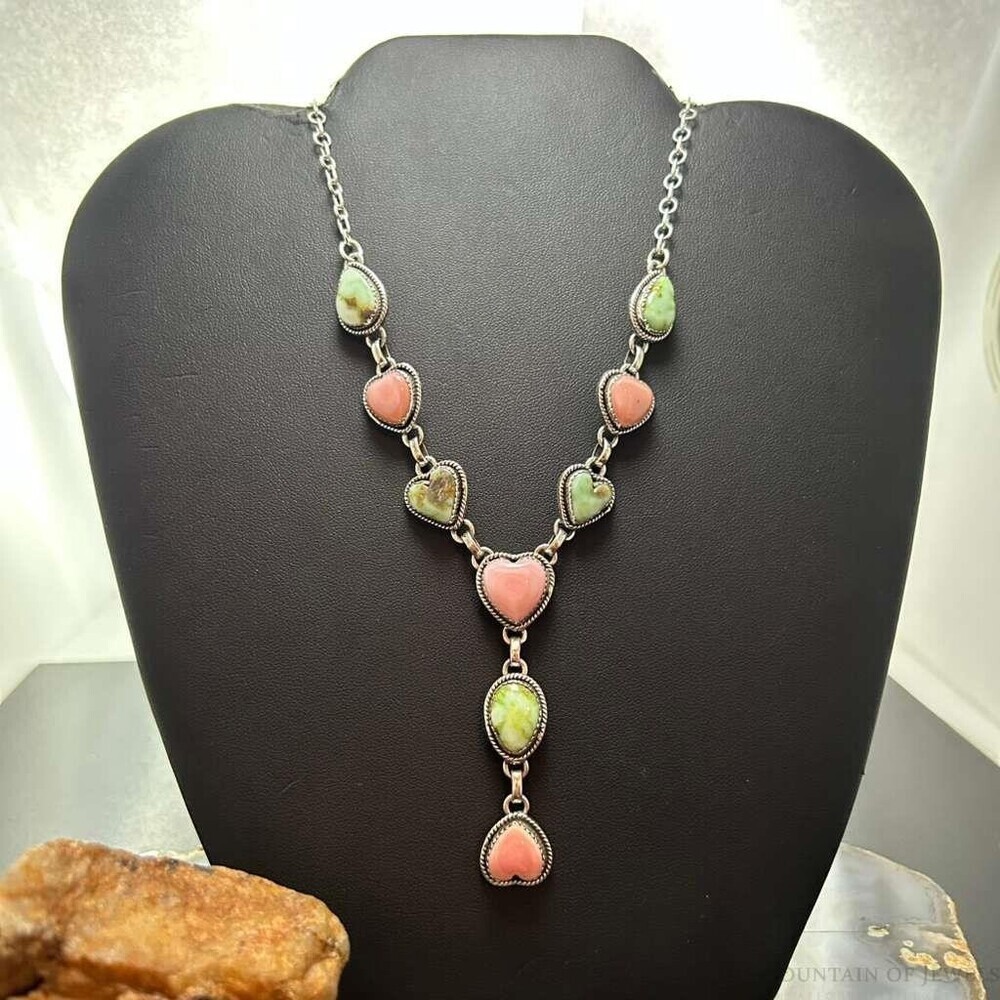 Sterling Silver Southwestern Style Pink Conch & Palomino Lariat 22" Necklace